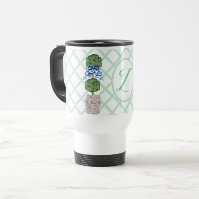 Green Chinoiserie Ginger Jar Jars Topiary Travel Mug (Front Left)