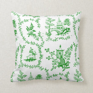 Green Chinoiserie Pagoda Throw Pillow