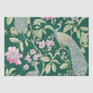 Green Chinoiserie peacock floral elegant decoupage Tissue Paper
