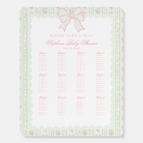Green Chinoiserie Vintage Floral Seating Chart Foam Board