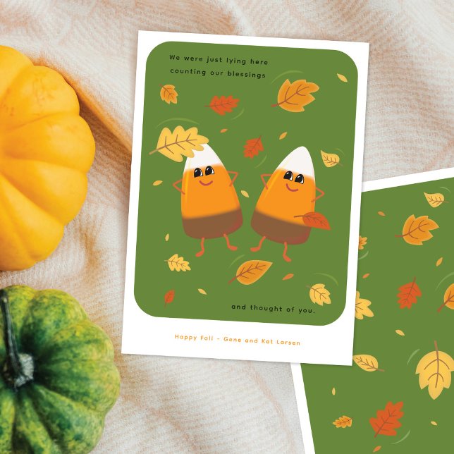 Green | Chocolate Candy Corn Couple | Fall Holiday Card (Creator Uploaded)