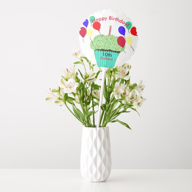Green Chocolate Cupcake Birthday Balloons (Vase)