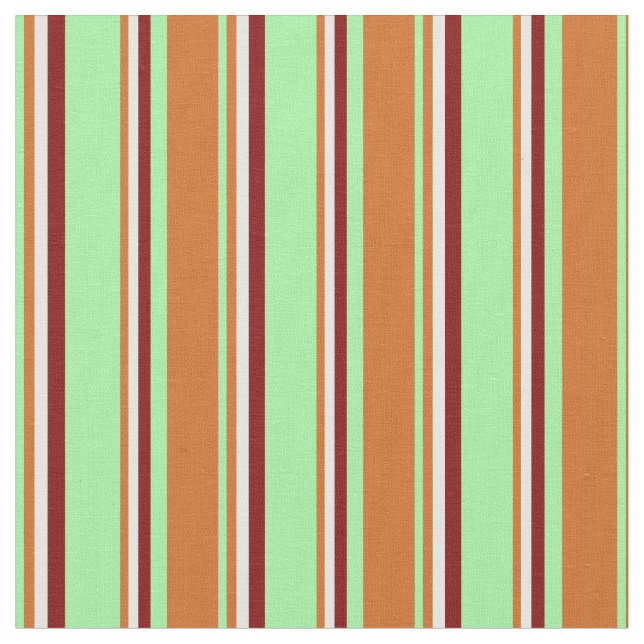 Green, Chocolate, White & Maroon Lines Fabric (Close Up)
