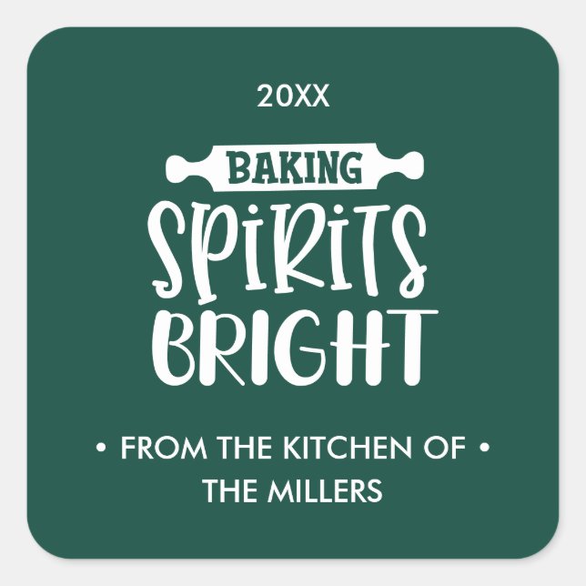 Green | Christmas Baking Spirits Bright Square Sticker (Front)