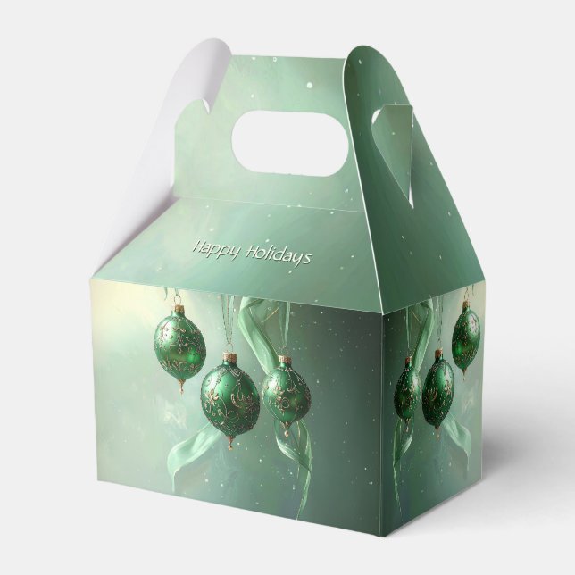 Green Christmas Ball Holiday Favor Box (Front Side)