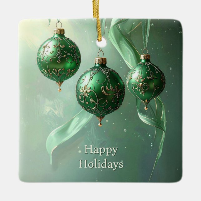 Green Christmas Ball Holiday Ornament (Front)