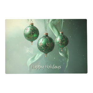 Green Christmas Ball Holiday Paper Placemat