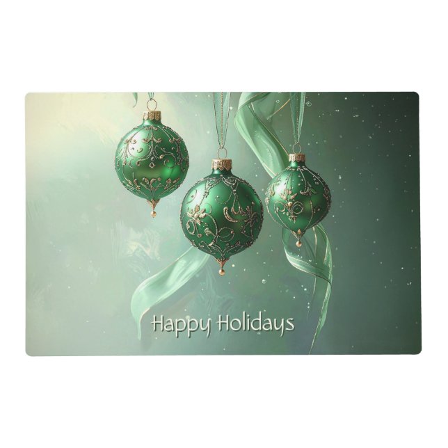 Green Christmas Ball Holiday Paper Placemat (Front)