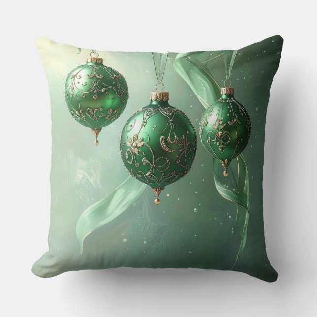 Green Christmas Ball Holiday Throw Pillow (Front)