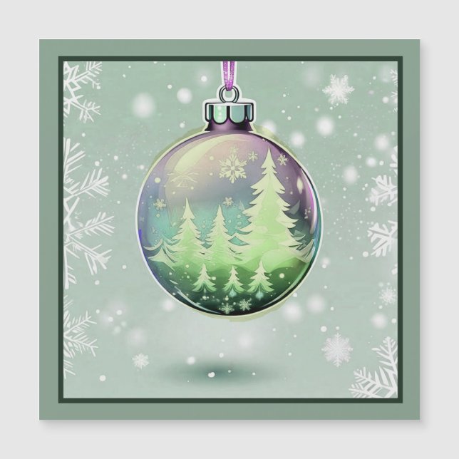 Green Christmas Ball Magnetic Card (Front)