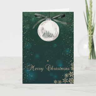 Green,Christmas Ball Pine Trees Snowflakes  Holiday Card