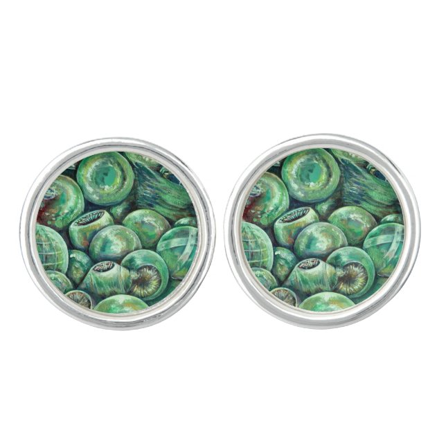 Green Christmas Balls Cufflinks (Front)