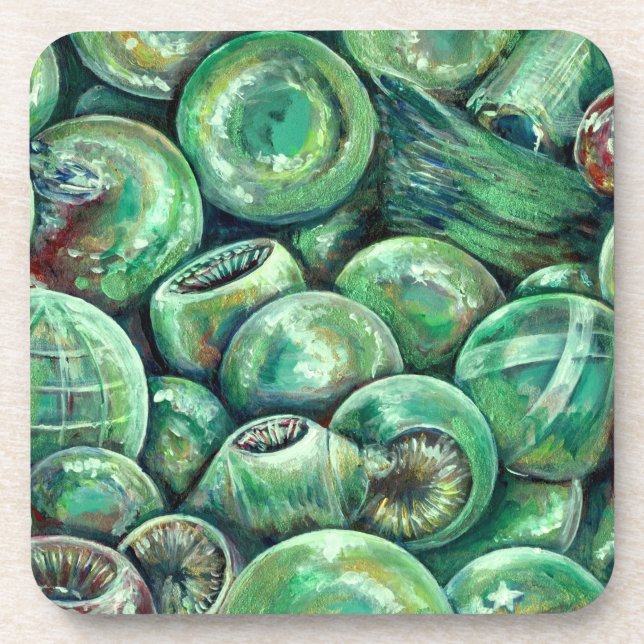 Green Christmas Balls Drink Coaster (Front)