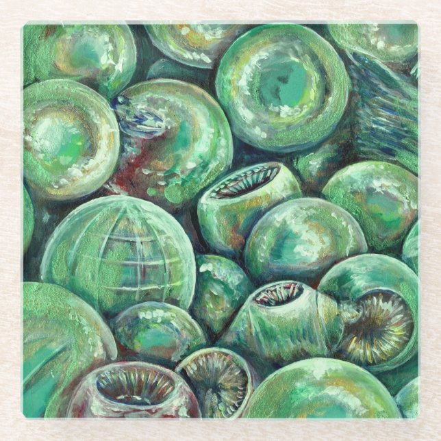 Green Christmas Balls Glass Coaster (Front)