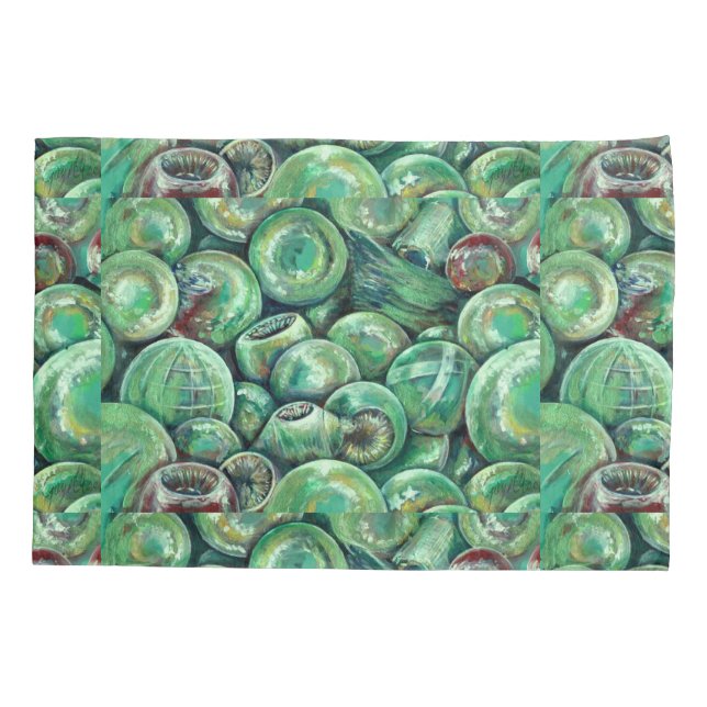 Green Christmas Balls Pillowcase (Back)