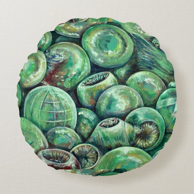 Green Christmas Balls Round Pillow (Front)