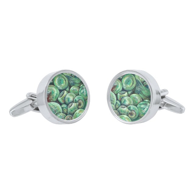 Green Christmas Balls Silver Cufflinks (Angled)