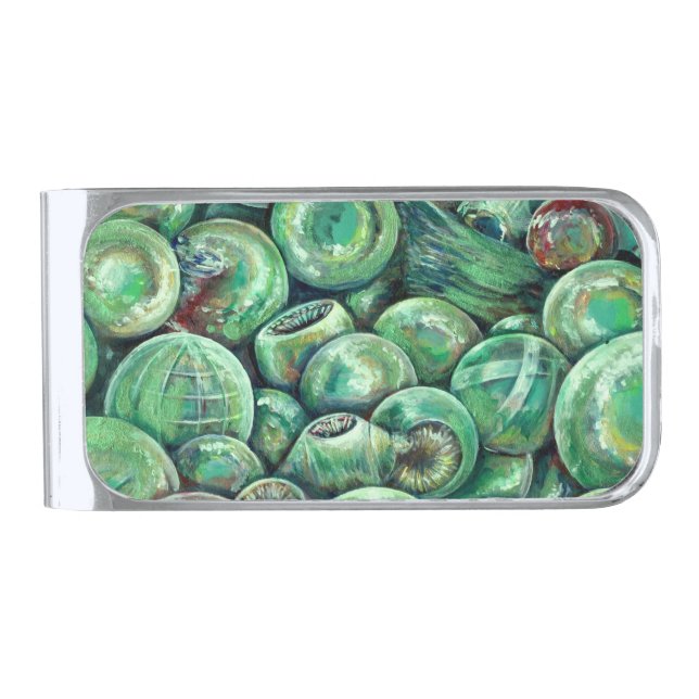 Green Christmas Balls Silver Finish Money Clip (Front)