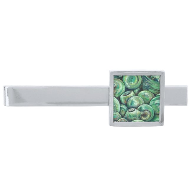Green Christmas Balls Silver Finish Tie Clip (Front)