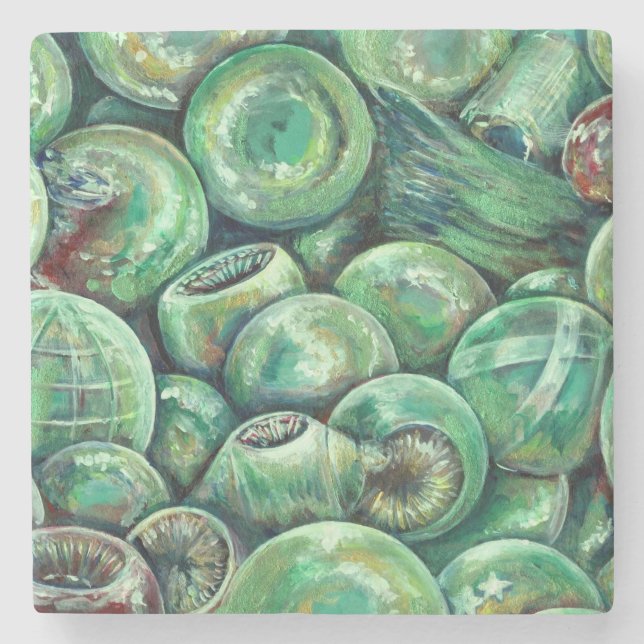 Green Christmas Balls Stone Coaster (Front)