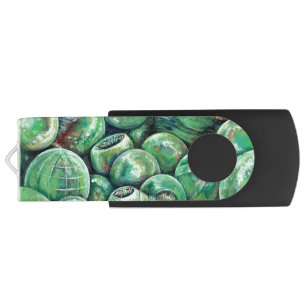 Green Christmas Balls USB Flash Drive