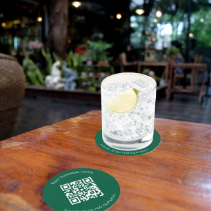 Green Christmas bar restaurant menu QR code Round Paper Coaster