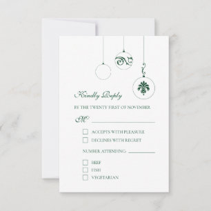 Green Christmas Bauble Ornaments Winter Wedding RSVP Card