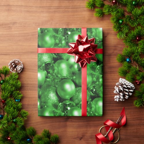Green Christmas Baubles Wrapping Paper
