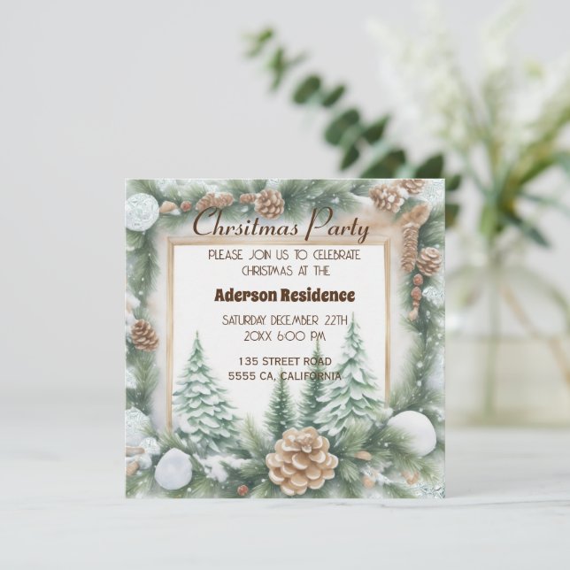 Green Christmas Botanical Frame Bright Background  Invitation (Standing Front)