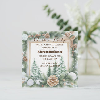 Green Christmas Botanical Frame Bright Background  Invitation