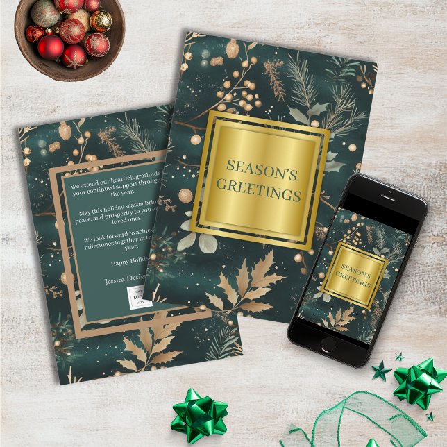 Green Christmas Botanical Modern Business Holiday Card (Creator Uploaded)