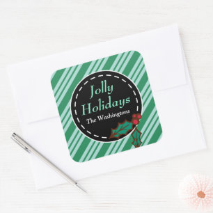 Green Christmas Candy Gift Tag Stickers