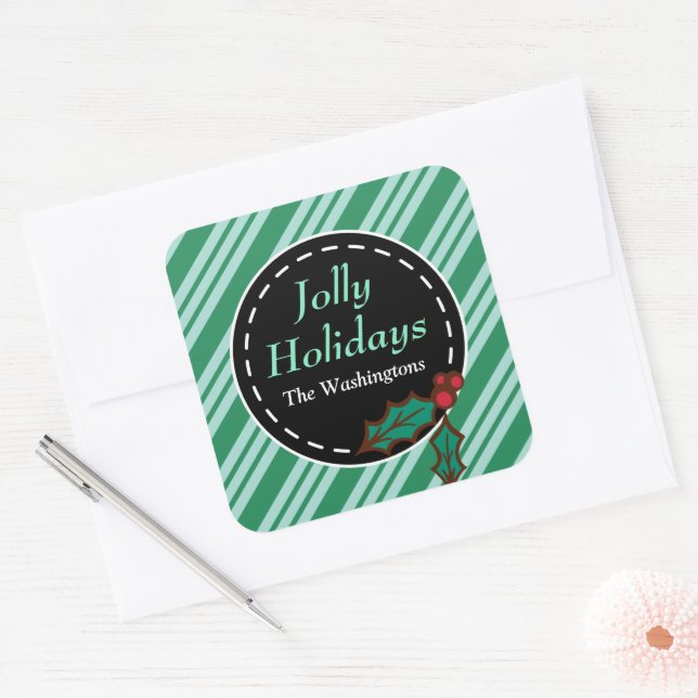 Green Christmas Candy Gift Tag Stickers (Envelope)