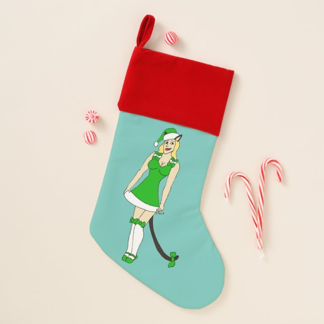 Green Christmas catgirl Christmas Stocking (Front)