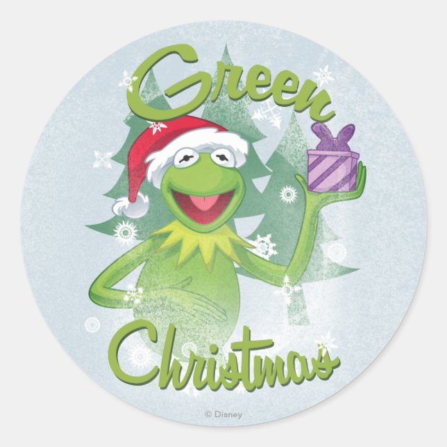 Green Christmas Classic Round Sticker (Front)