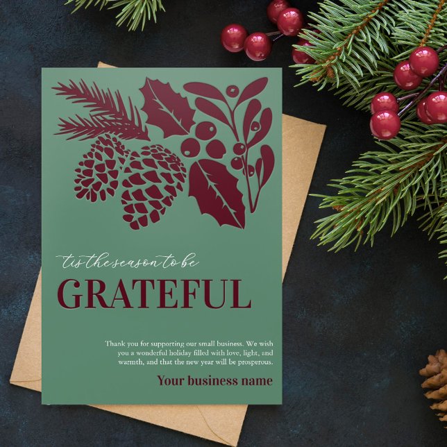 Green Christmas Composition Business Gratitude Letterpress Photo Cards (Creator Uploaded)