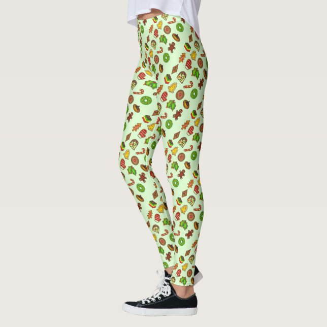Green Christmas Cookie Cookies Holiday Leggings (Left)