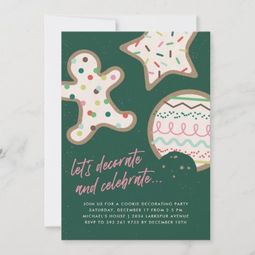 Green Christmas Cookie Decorating Party Invitation