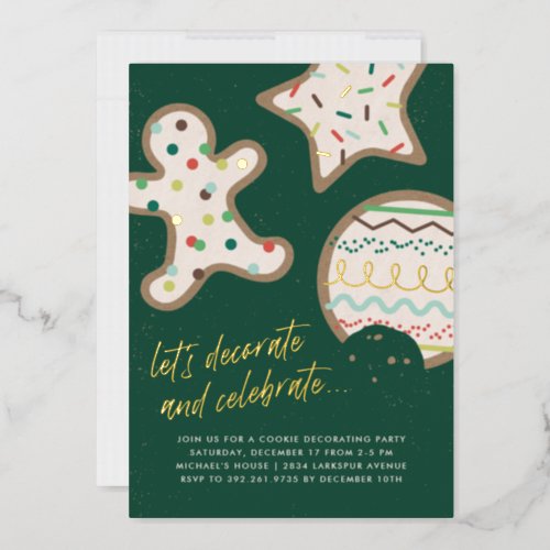 Green Christmas Cookie Decorating Party Invitation Foil Invitation