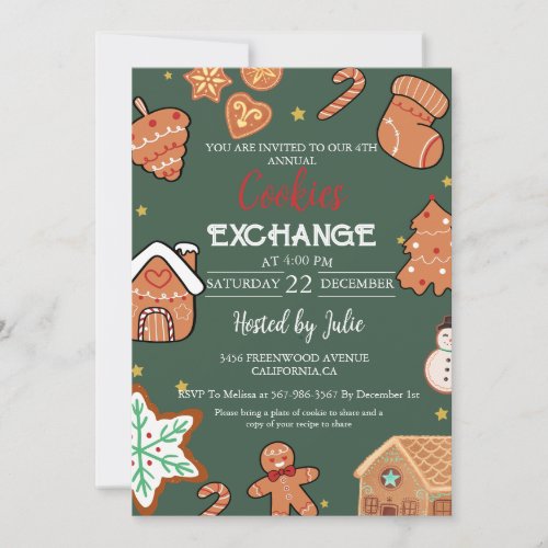 Green Christmas Cookie Exchange Christmas Party  Invitation