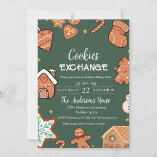 Green Christmas Cookie Exchange Christmas Party Invitation