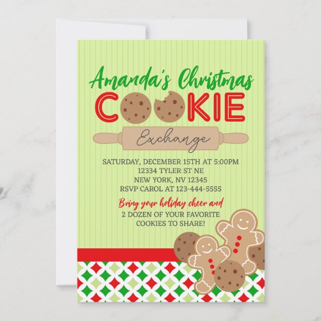 Green Christmas Cookie Exchange Party Invitation (Front)