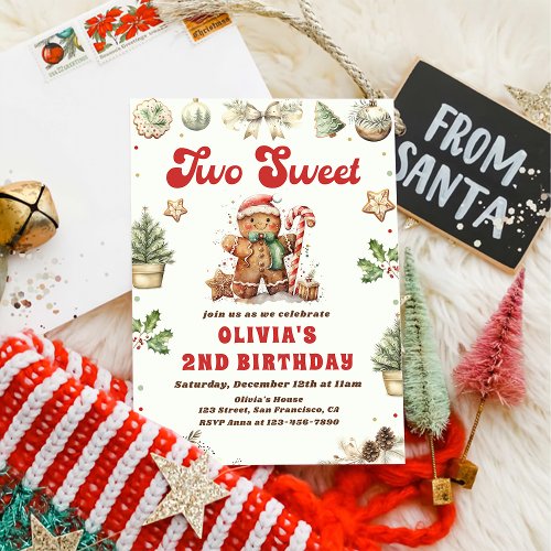 Green Christmas Cookie Two Sweet 2nd Birthday Invitation