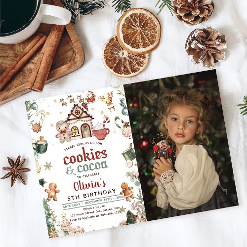 Green Christmas Cookies and Cocoa Birthday Photo Invitation