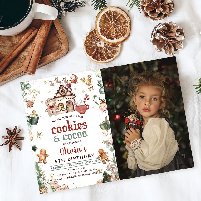 Green Christmas Cookies and Cocoa Birthday Photo Invitation (Creator Uploaded)