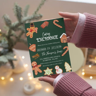 Green Christmas Cookies Exchange Party  Invitation