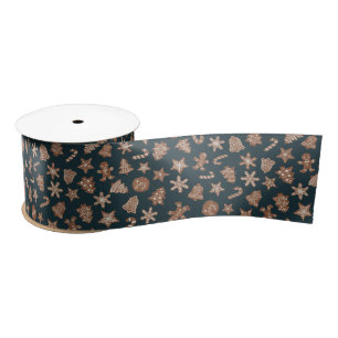 Green Christmas Cookies Pattern Satin Ribbon