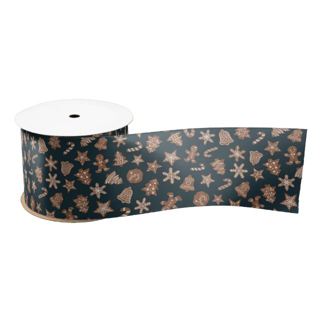 Green Christmas Cookies Pattern Satin Ribbon (Spool)