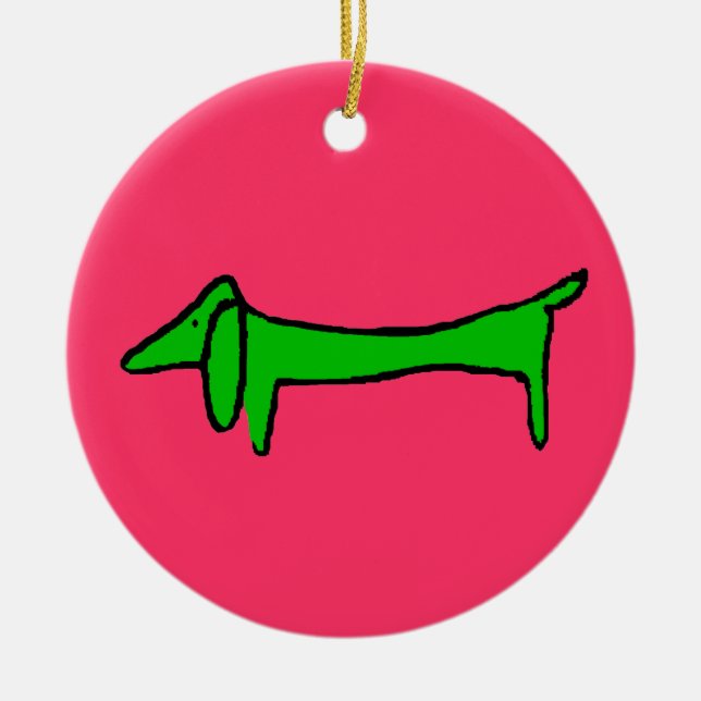 Green Christmas Dachshund Ceramic Ornament (Front)