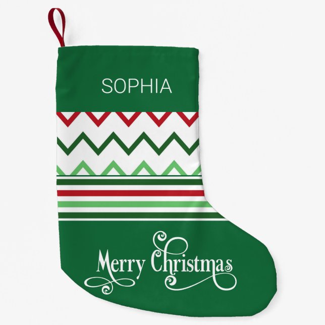 Green Christmas Design Personalized Name Small Stocking (Front)